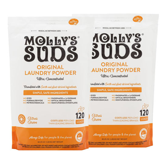 Picture of Molly's Suds Original Laundry Detergent Powder | Natural Laundry Detergent Powder for Sensitive Skin | Earth-Derived Ingredients, Stain Fighting | 240 Loads (Citrus Grove)