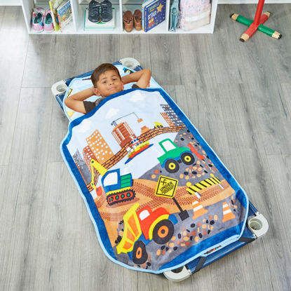 Picture of EVERYDAY KIDS Cute Preschooler and Toddler Cot Nap Mat for Home, Daycare, Preschool and Kindergarten; Easy to Roll Sleeping Mat with Elastic Straps, Pillow and Blanket