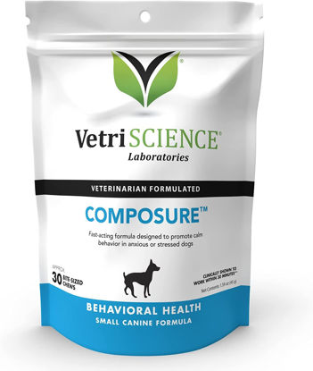 Picture of VETRISCIENCE Composure Clinically Proven Calming Chews, Chicken, 30 Chews - Fast Acting Stress, Barking and Anxiety Relief for Small Dogs