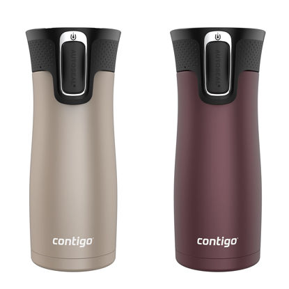 Picture of Contigo West Loop Stainless Steel Vacuum-Insulated Travel Mug with Spill-Proof Lid, Keeps Drinks Hot up to 5 Hours and Cold up to 12 Hours, 16oz 2-Pack, Brown Sugar & Chocolate Truffle Metallic