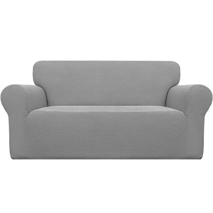 Picture of Easy-Going Stretch Oversized Loveseat Slipcover 1-Piece Sofa Cover Furniture Protector Couch Soft with Elastic Bottom for Kids Polyester Spandex Jacquard Fabric Small Checks Light Gray