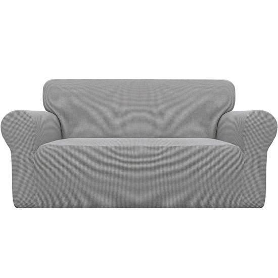 Picture of Easy-Going Stretch Oversized Loveseat Slipcover 1-Piece Sofa Cover Furniture Protector Couch Soft with Elastic Bottom for Kids Polyester Spandex Jacquard Fabric Small Checks Light Gray