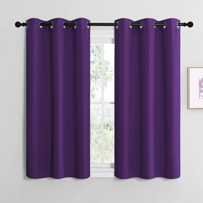 Picture of NICETOWN Purple Kitchen Blackout Curtains, Home Decoration Thermal Insulated Solid Ring Top Blackout Curtains/Drapes for Bedroom(Set of 2, 42 x 50 Inch, Royal Purple)