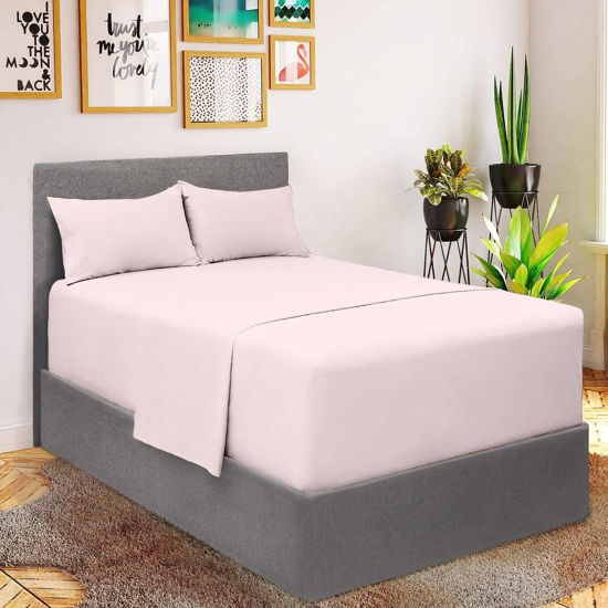 Picture of Mellanni Extra Deep Pocket Twin XL Sheet Set - Iconic Collection Bedding Sheets & Pillowcases - Hotel Luxury, Ultra Soft, Cooling Bed Sheets - Extra Deep Pocket up to 21" - 3 PC (Twin XL, Blush Pink)