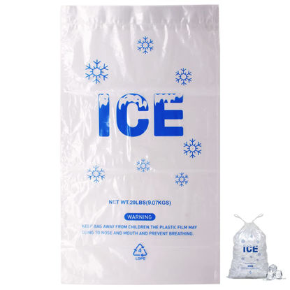 Picture of Belinlen 100 PACK 20 lb. Plastic Drawstring Ice Bags 14 x 28 Inch Heavy-Duty Plastic Ice Bags with Plastic Draw String (2.8mil Thickness)