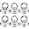 Picture of DIYMAG Magnetic Hooks, 60 lbs(27 KG) Pulling Force Rare Earth Magnetic Hooks with Countersunk Hole Eyebolt for Workplace, Home, Kitchen, Fishing, Office and Garage, Pack of 6, Silver, DIY-NJ25-6P