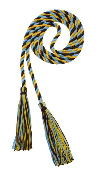 Picture of Graduation Honor Cord - Brown/LT Blue/Gold - Every School Color Available - Made in USA - by Tassel Depot