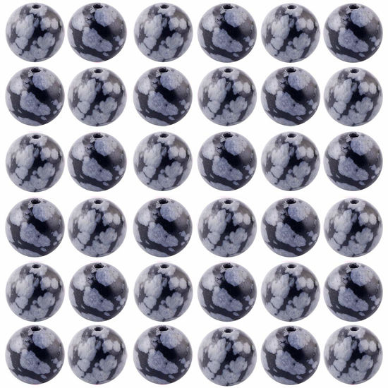 Picture of Natural Stone Beads 100pcs Round Genuine Real Stone Beading Loose Gemstones Hole Size 1mm DIY Smooth Bead for Bracelet Necklace Earrings Jewelry Making (Snowflake Obsidian Jasper, 8mm)