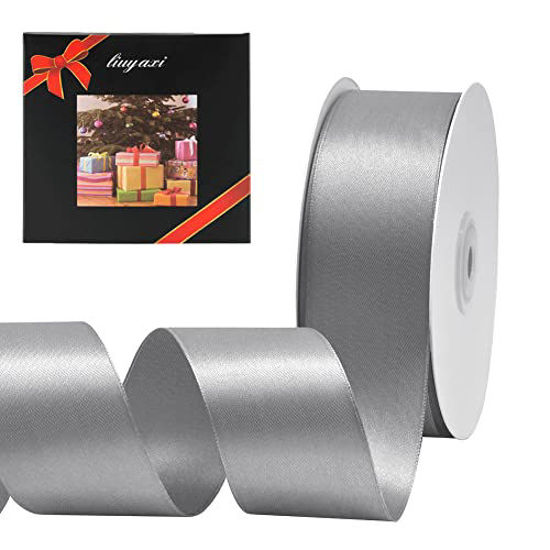 Picture of Solid Color Double Faced Silver/Grey Satin Ribbon 1-1/2" X 25 Yards, Ribbons Perfect for Crafts, Wedding Decor, Bow Making, Sewing, Gift Package Wrapping and More