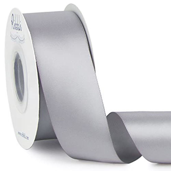 Picture of Ribbli Silver Double Faced Satin Ribbon,1-1/2” x Continuous 25 Yards,Use for Bows Bouquet,Gift Wrapping,Wedding,Floral Arrangement