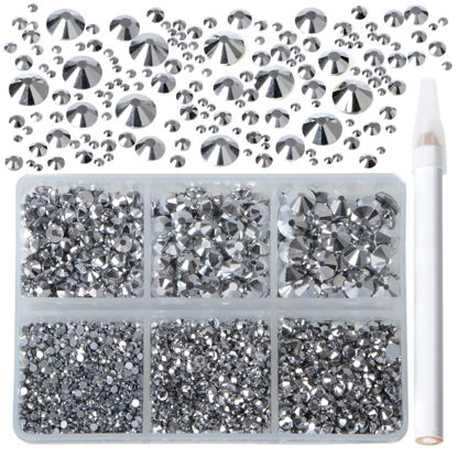 Picture of Bymitel 5000 Pieces 6 Mixed Sizes Glue Fix on Glass Rhinestones Round Crystal Gems Flatback for DIY Jewelry Making with one Picking Pen(6-Sizes 5000PCS, Labrdor)