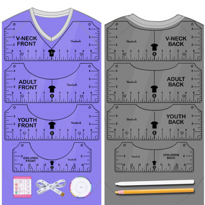 Picture of Tshirt Ruler Guide Vinyl Alignment - T Shirt Measure Rulers Guide Shirt Measurement Centering Tool Heat Press Screen Printing Embroidery Accessories Sublimation Blanks Product V-Neck Front Back