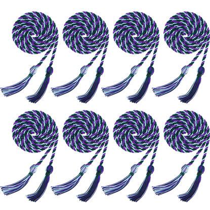 Picture of Trounistro 8 Pieces Graduation Cords Yarn Honor Cords with Tassel for College Graduation Students (White Purple with Green)