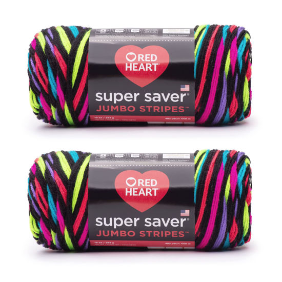 Picture of Red Heart Super Saver Jumbo Neon Stripe Yarn - 2 Pack of 283g/14oz - Acrylic - 4 Medium (Worsted) - 482 Yards - Knitting/Crochet