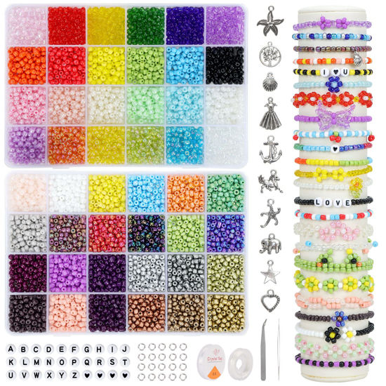 Picture of UOONY 7200pcs 4mm Glass Seed Beads for Bracelets Making Kit, Tiny Beads Set for Charm Jewelry Making, DIY, Art and Craft