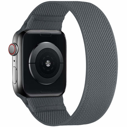 Picture of ENJINER Stretchy Nylon Solo Loop Bands Compatible with Apple Watch 38mm 40mm 41mm 42mm 44mm 45mm 49mm Ultra iWatch Series 8 7 SE 6 5 4 3 2 1 Strap, Sport Elastic Braided Women Men No Buckles Clasps Replacement Wristband, Deep Gray 42/44/45/49mm M