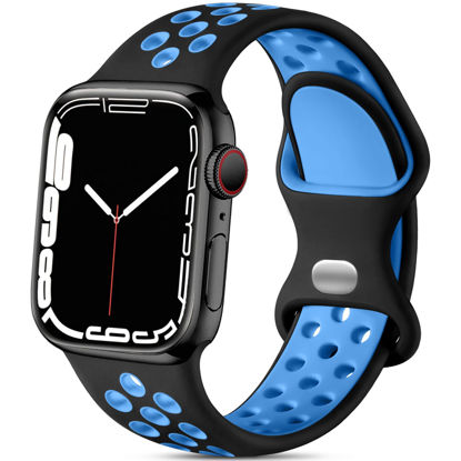 Picture of Lerobo Bands Compatible with Apple Watch Band 45mm 42mm 44mm 49mm Women Men,Durable Breathable Sport Soft Silicone Replacement Compatible for Apple Watch SE iWatch Series 8/7/6/5/4/3/2/1,Black/Blue