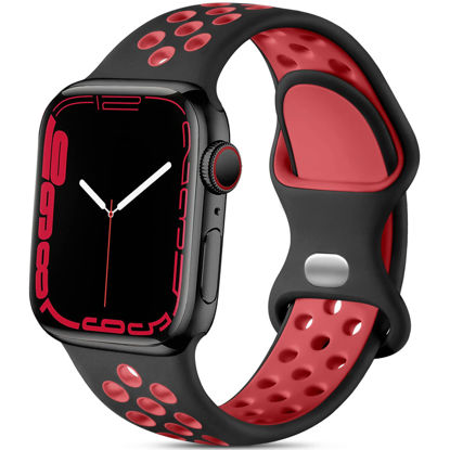 Picture of Lerobo Bands Compatible with Apple Watch Band 45mm 44mm 42mm 49mm,Cute Breathable Soft Silicone Sport Replacement,Compatible with iWatch SE Series 8/7/6/5/4/3/2/1 for Women Men,Black/Red,S/M