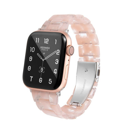 Picture of HOPO Compatible With Apple Watch Band 38mm 40mm 42mm 44mm Thin Light Resin Strap Bracelet With Stainless Steel Buckle Replacement For iWatch Series 8 7 6 5 4 3 2 1 SE (Clear Pink/Silver,42/44/45/49mm)