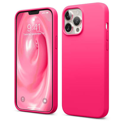 Picture of elago Compatible with iPhone 13 Pro Max Case, Liquid Silicone Case, Full Body Screen Camera Protective Cover, Shockproof, Slim Case, Anti-Scratch Soft Microfiber Lining, 6.7 inch (Neon Hot Pink)