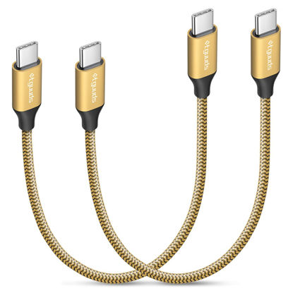 Picture of etguuds Gold Short USB C to USB C Cable [1ft, 2-Pack], 60W/3A Fast Charging Type C to Type C Charger Cable for Samsung Galaxy S23 S22 S21 S20 Ultra 5G, Z Flip/Fold 4 3, Note 20, Pixel 7 6 Pro & More