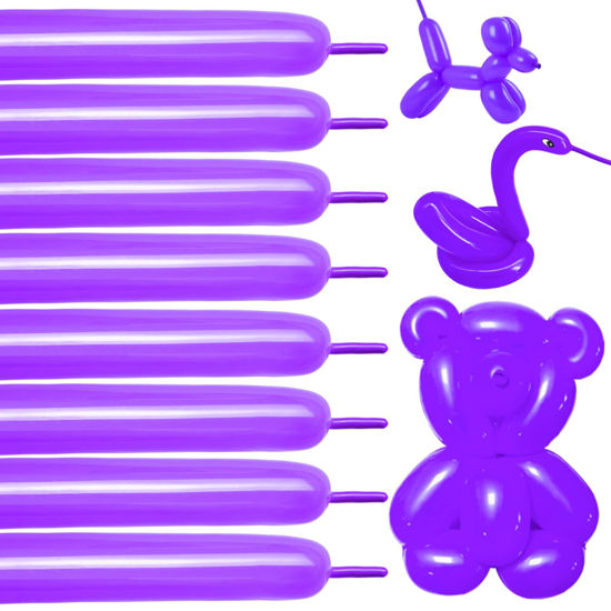 Picture of Dark Purple Long Balloons for Balloon Garland Thickened Latex, Purple 260 Balloons 100 Pack, Purple 260Q Balloon, Purple Long Balloons for Balloon Animals