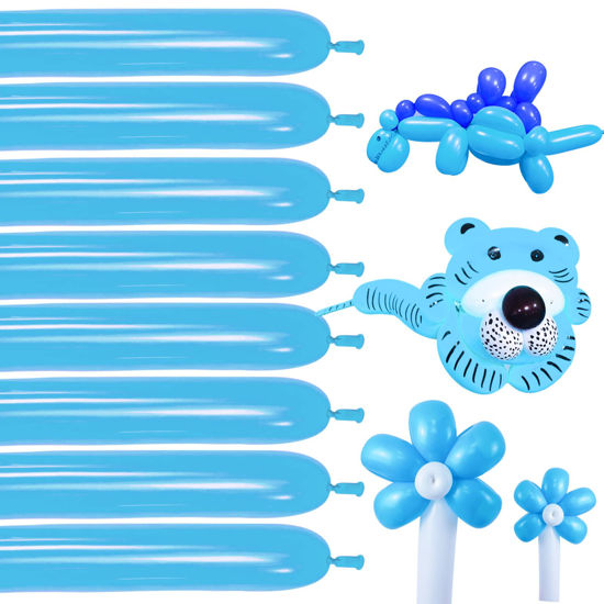 Picture of Light Blue Long Balloons for Balloon Animals, Baby Light Blue 260 Balloons Shiny Thick Latex 100 Pack, 260 Balloons Blue for Birthday Boy'S Baby Shower.Blue Magic Modelling Twisting Balloons.