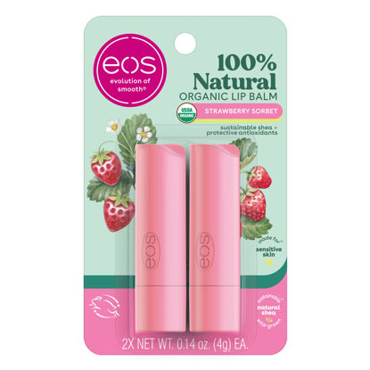 Picture of eos 100% Natural & Organic Lip Balm- Strawberry Sorbet, Dermatologist Recommended for Sensitive Skin, All-Day Moisture, 0.14 oz, 2 Pack