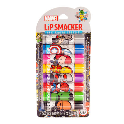 Picture of Lip Smacker Marvel Avenger Flavored Lip Balm Party Pack 8 Count, Super Hero, Spirderman, Iron Man, Captain America, Clear, For Kids