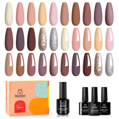 Picture of Beetles Bare Collection Gel Nail Polish Kit-15ml Pastel Pink Nude Gel Polish Set Brown Glitter Gel Nail Kit Peach Natural Skin Tone Nail Art with Glossy Matte Base Top Coat Nail Art Manicure Kits