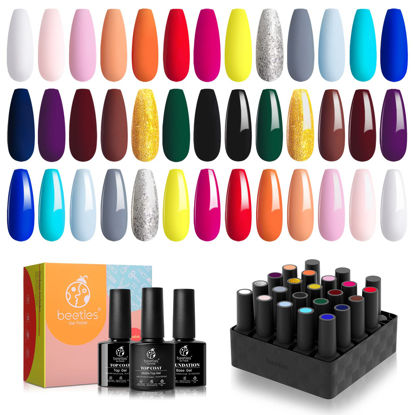 Picture of Beetles 20 Pcs Gel Nail Polish Kit - Soak Off LED Lamp Gel Polish Set Black White Glitter Nail Gel Polish With No Wipe Base and Top Coat for Nail Art Salon Starter Christmas Manicure Gifts for Women