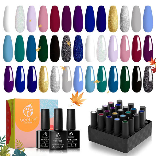 Picture of Beetles Gel Nail Polish Kit 20Pcs Celestial Collection with 3pcs Base Gel Top Coat, Black White Blue Purple Green Gel Polish Soak off U V LED Gel Essential Kit Gifts for Women