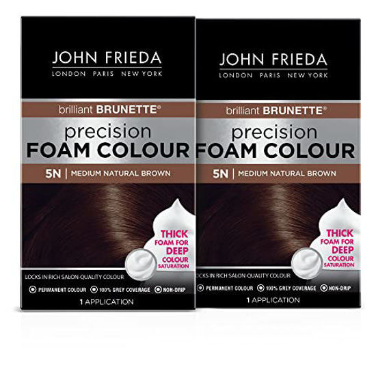 Picture of John Frieda Precision Foam Hair Color, Medium Natural Brown 5N, Full-coverage Hair Color Kit, with Thick Foam for Deep Color Saturation (Pack of 2)