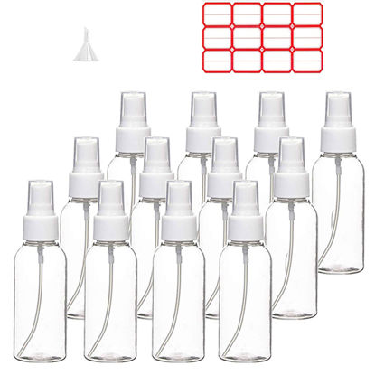 Picture of TINFO Spray Bottles, 12 Pack 4oz 120ml Clear Empty Fine Mist Plastic Mini Travel Bottle Set, Small Refillable Liquid Containers, 4 Ounce