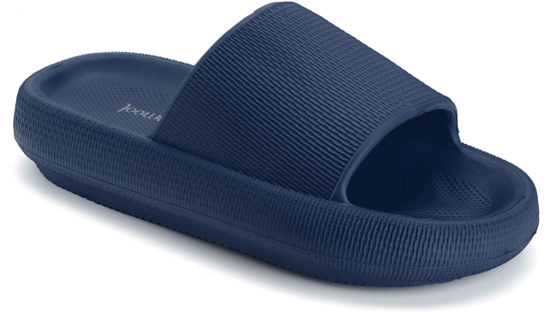 Picture of Joomra Shower Slippers for Men Massage Foam Pillow House Shower Unisex Bath Bathroom Puffy Home Women Sandals Antislip Cushion Spa Slides Male Sandles zapatillas para hombre Dark Blue 46-47