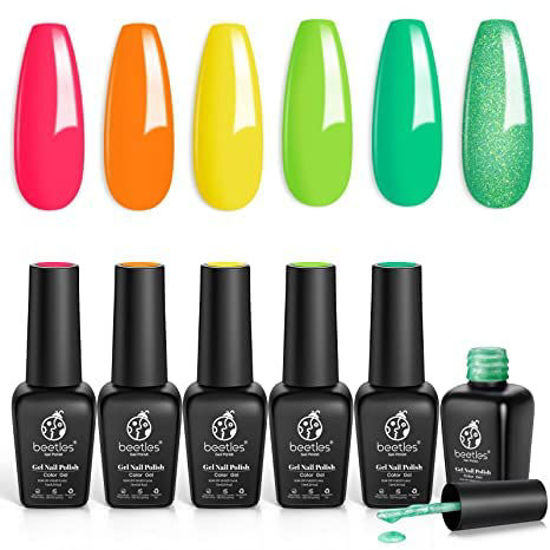 Picture of Beetles Gel Nail Polish Kit- 6 Colors Joyful Future Collection Neon Green Hot Pink Coral Glitter Gel Polish Set, Trendy Summer Nail Art Soak Off Nail Color Gel DIY Manicure Home Gift for Women Girl