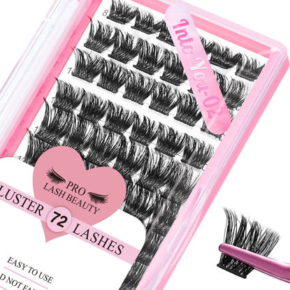 Picture of Cluster Lashes 72 Pcs Lash Clusters DIY Eyelash Extension Individual Lashes Into You-02 D-8-16 mix Thin Band Easy to Apply at home Lashes