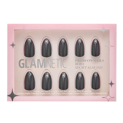 Picture of Glamnetic Press On Nails - Boba | Opaque Black Short Almond Nails, Reusable | 12 Sizes - 24 Nail Kit