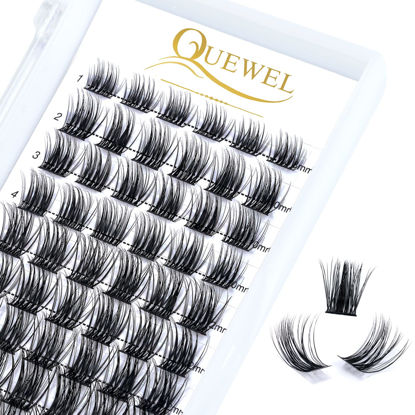 Picture of QUEWEL Cluster Lashes 72 Pcs Wide Stem Individual Lashes C/D Curl 8-16mm Length DIY Eyelash Extension False Eyelashes Soft for Personal Makeup Use at Home (natural03-D-MIX8-16)