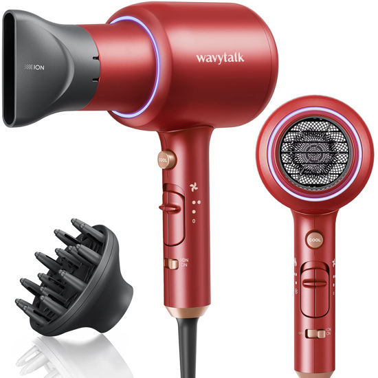 Picture of Wavytalk 1875W Ionic Salon Hair Dryer with Diffuser Professional Blow Dryer for Curly Hair with Ceramic Technology Fasting Drying Light and Quiet, Red