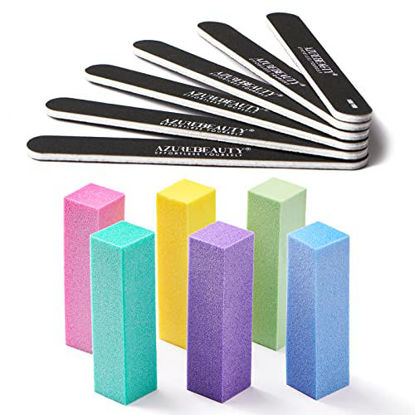 Picture of Nail Files and Buffers, AZUREBEAUTY 12Pcs Professional Manicure Tools Kit, 6 Pcs Double Sided 100/180 Grit Nail Files & 6Pcs Rectangular Nail Buffer Block