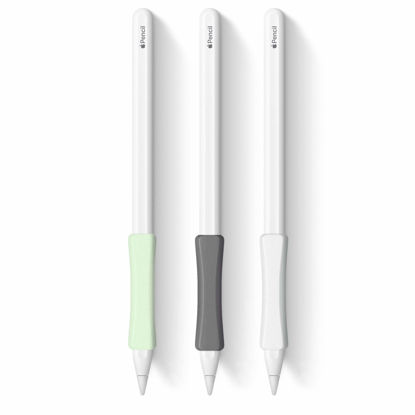 Picture of 3 Pack iPencil Grips Case Cover Silicone Sleeve Holder Compatible with Apple Pencil 2nd Generation, iPad Pro 11 12.9 inch 2018 (White, Grey, Green)