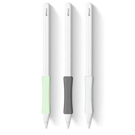 Picture of 3 Pack iPencil Grips Case Cover Silicone Sleeve Holder Compatible with Apple Pencil 2nd Generation, iPad Pro 11 12.9 inch 2018 (White, Grey, Green)