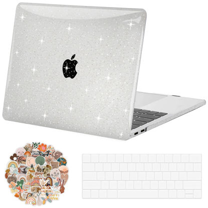 Picture of G JGOO Compatible with MacBook Air 13 Inch Case 2022 2021 2020 2019 2018 Release M1 A2337 A2179 A1932 Touch ID, Clear Glitter Plastic Hard Shell Case + Keyboard Cover + 50 Pcs Laptop Sticker, Sparkly