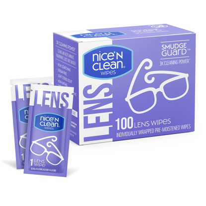 Picture of Nice 'n Clean SmudgeGuard Lens Cleaning Wipes (100 Total Wipes) | Pre-Moistened Individually Wrapped Wipes | Non-Scratching & Non-Streaking | Safe for Eyeglasses, Goggles, & Camera Lens