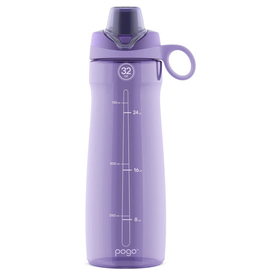 Picture of Pogo 32oz Plastic Water Bottle with Chug Lid and Carry Handle, Reusable, BPA Free, Dishwasher Safe, Perfect for Travel, School, Outdoors, and Gym, Lilac