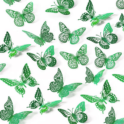 Picture of SAOROPEB 3D Butterfly Wall Decor 48 Pcs 4 Styles 3 Sizes-White Butterfly Birthday Decorations&Butterfly Party Decorations&Butterfly Cake Decorations-Removable Gold Butterfly Decorations (Dark Green)