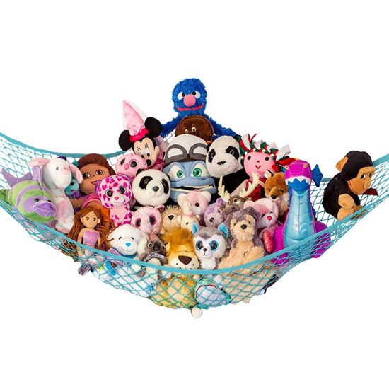 Picture of Lilly's Love Large Stuffed Animal Net Hammock for Plushie Toys | Corner Hanging Organizer for Your Teddy and Stuffy Collection | Easy to Hang w/Included Anchors & Hooks - Light Blue