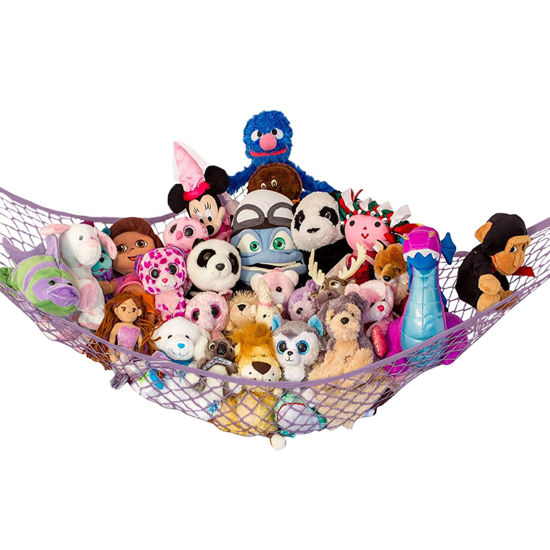 Picture of Lilly's Love Large Stuffed Animal Net Hammock for Plushie Toys | Corner Hanging Organizer for Your Teddy and Stuffy Collection | Easy to Hang w/Included Anchors & Hooks - Pastel Purple