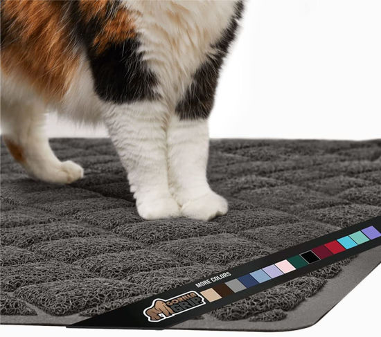 Picture of The Original Gorilla Grip 100% Waterproof Cat Litter Box Trapping Mat, Easy Clean, Textured Backing, Traps Mess for Cleaner Floors, Less Waste, Stays in Place for Cats, Soft on Paws, 35x23 Charcoal